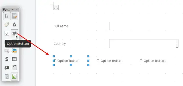 LibreOffice 插入选项按钮单选按钮