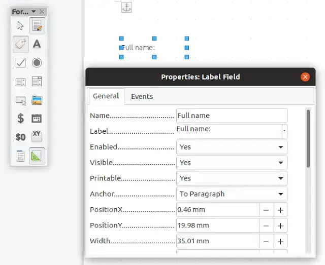 LibreOffice 编辑标签字段