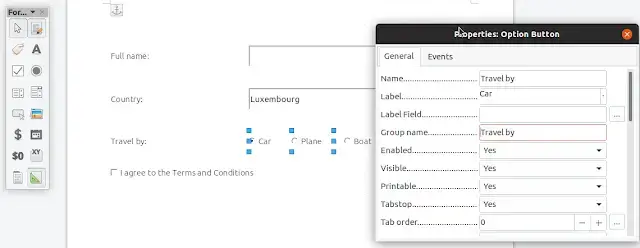 LibreOffice 編輯選項按鈕單選按鈕組